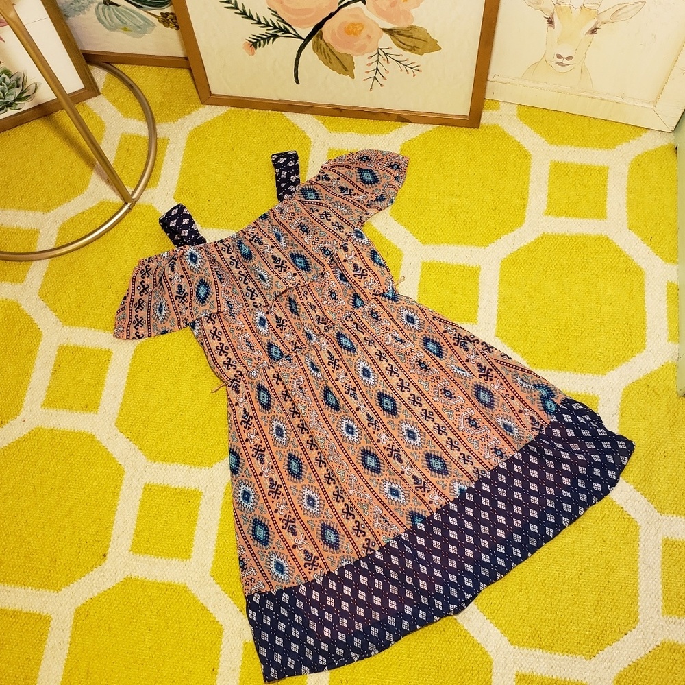 Boho Salmon/Blue Dress